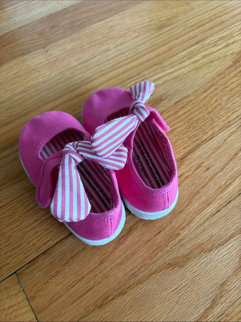 Toddler Pink Canvas Mary Jane Shoes with Striped Bow
